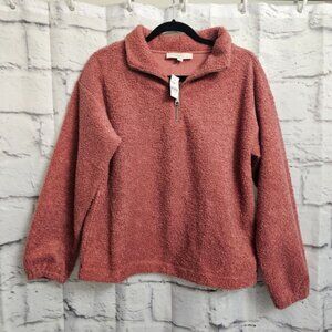 LOFT Rose Fleece Teddy Quarter Zip Pullover NWT Size Medium